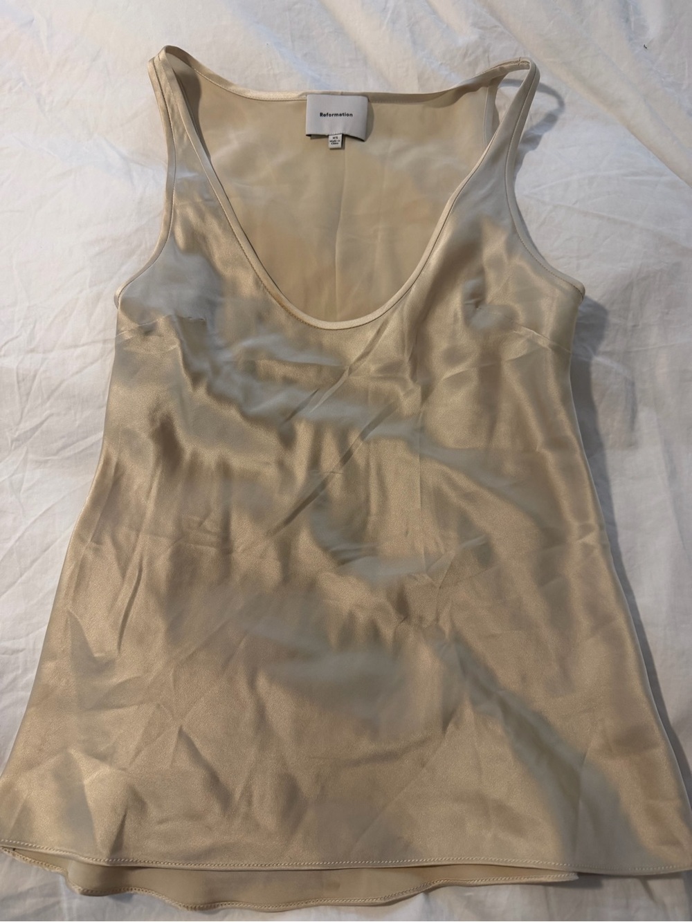 Reformation Cream Satin Scoop Neck Camisole